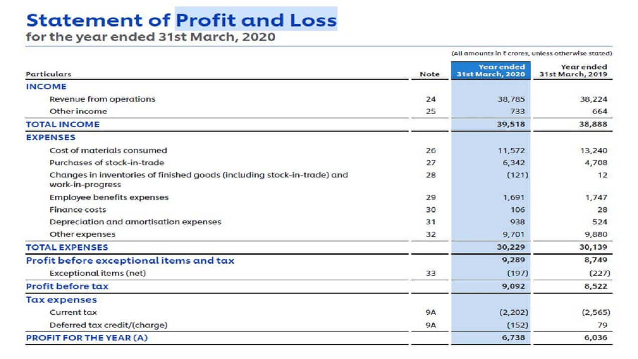 profit and loss statement 