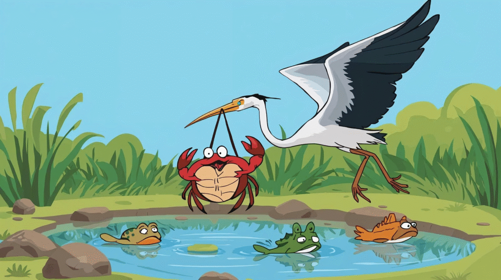 Heron and Clever Crab